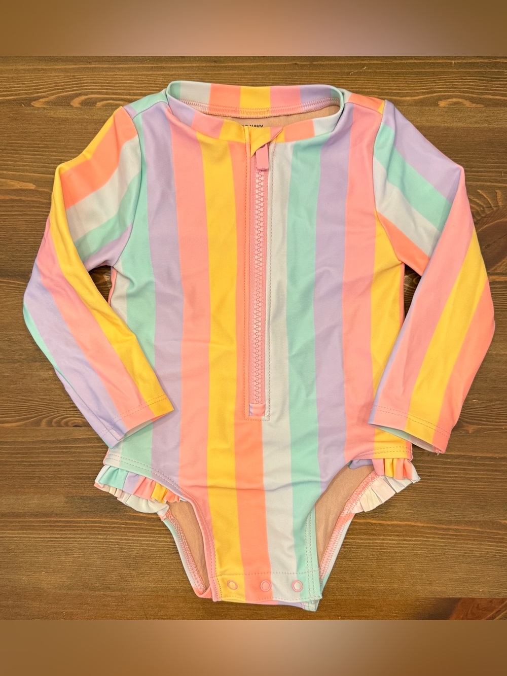 Old Navy Infant Stripe Long-Sleeve One-Piece Swimsuit Long Sleeves (6-12M)